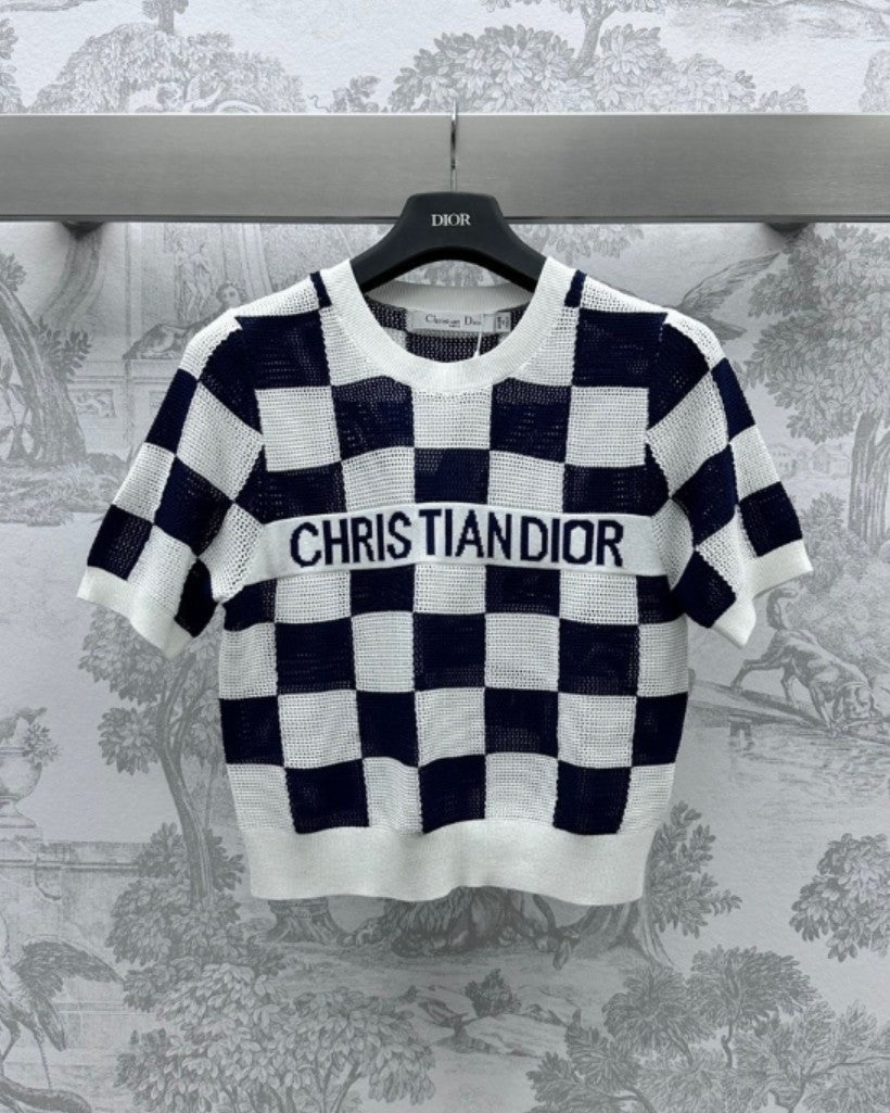 Hohl gestricktes kariertes Oberteil