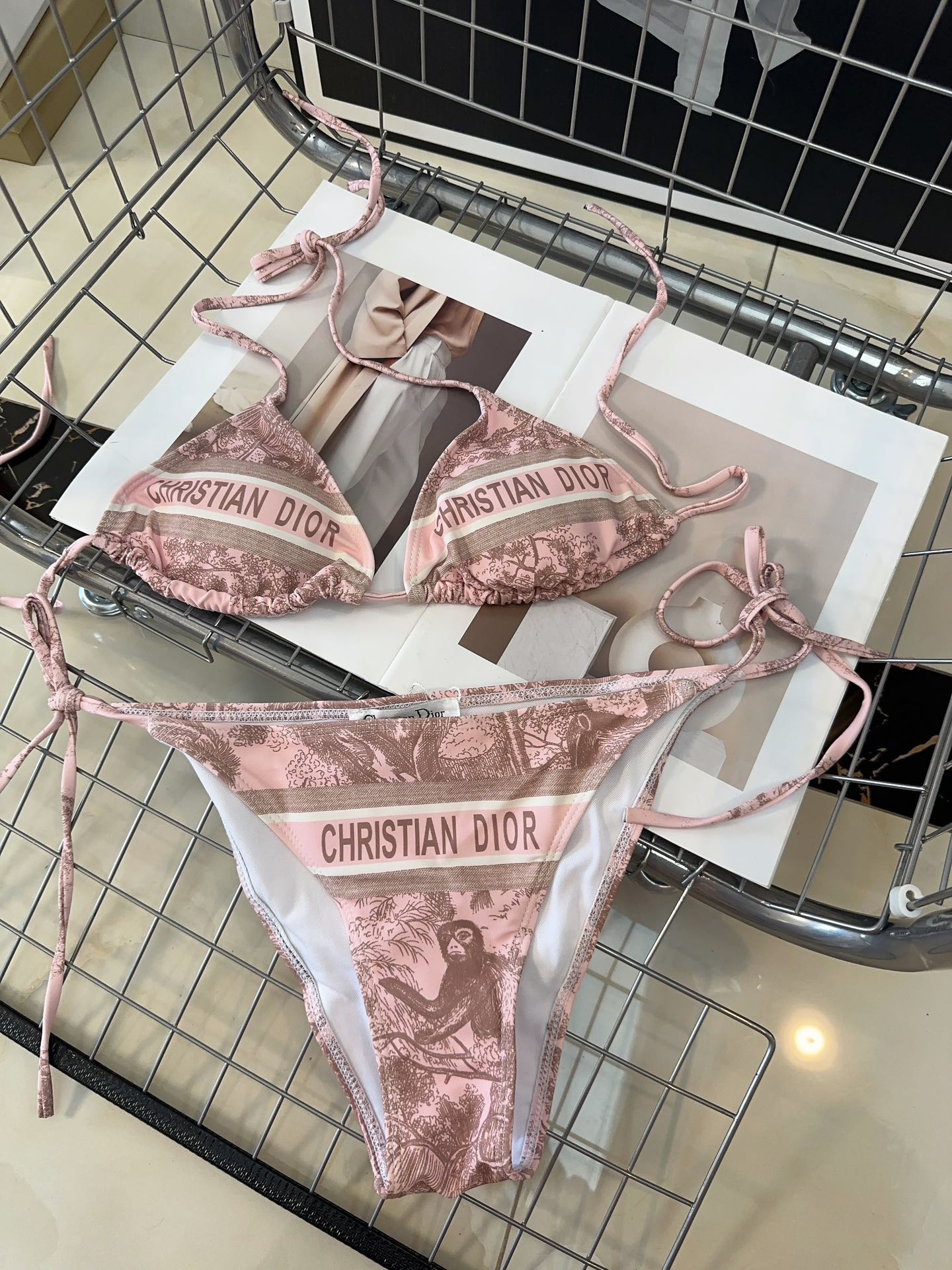 Rosa bedruckter Tankini-Badeanzug mit Schnürung