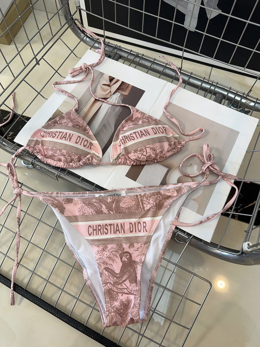 Rosa bedruckter Tankini-Badeanzug mit Schnürung