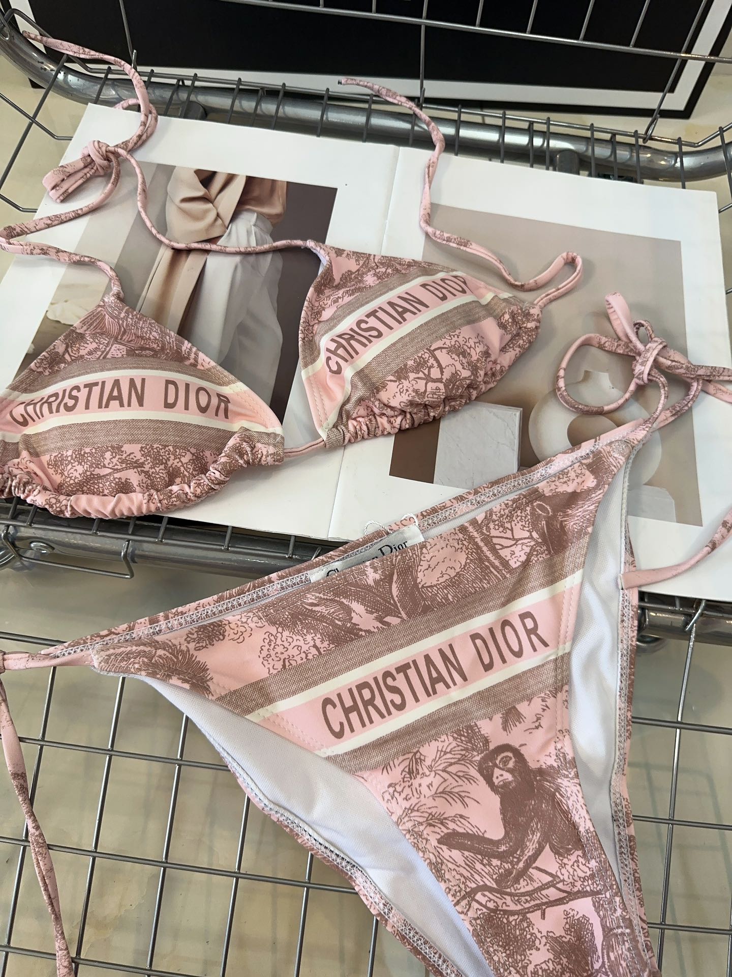 Rosa bedruckter Tankini-Badeanzug mit Schnürung