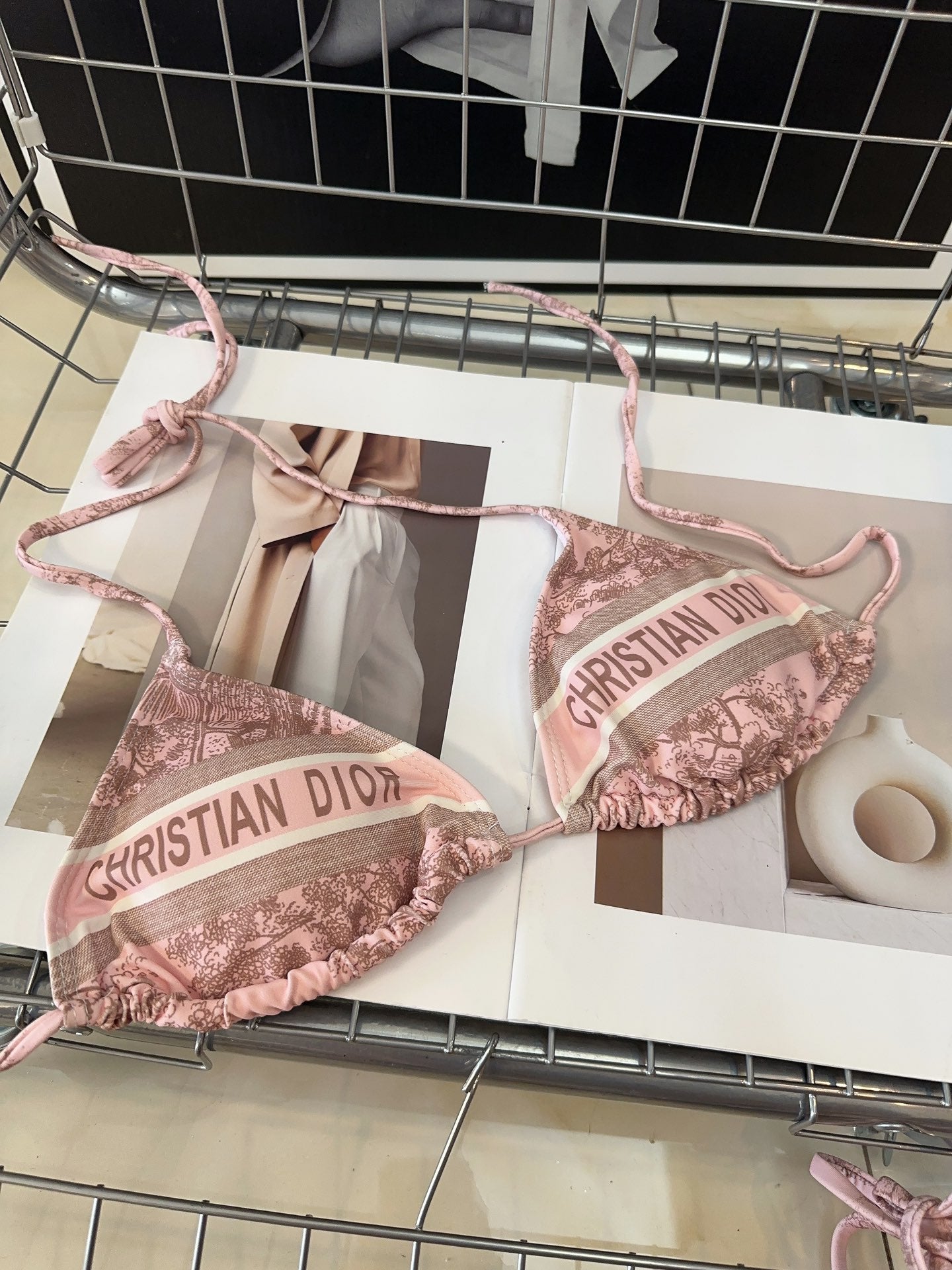 Rosa bedruckter Tankini-Badeanzug mit Schnürung