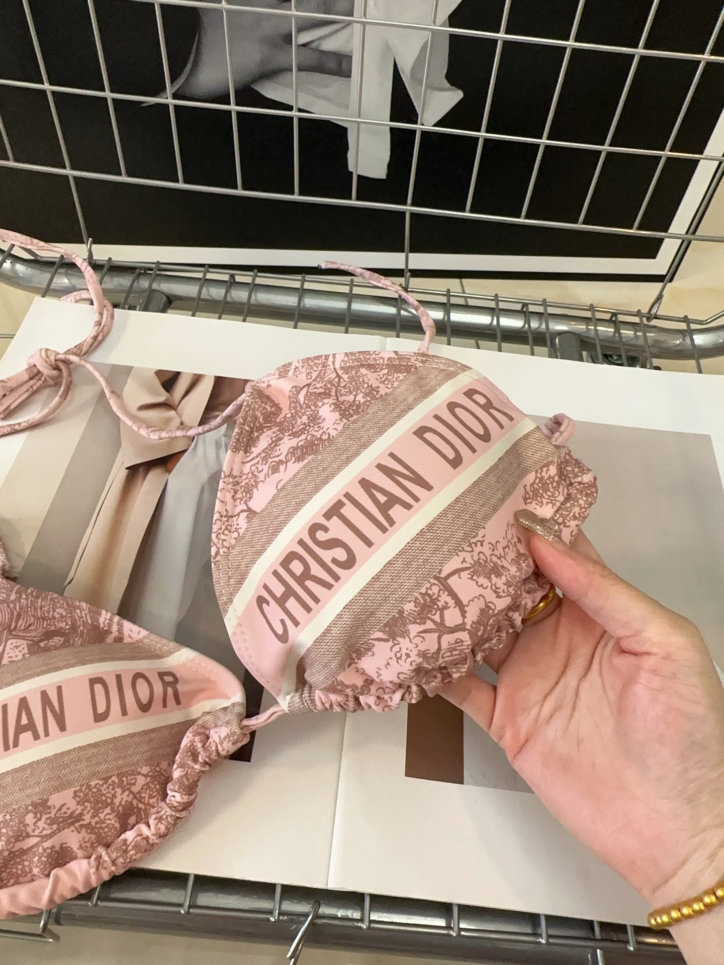 Rosa bedruckter Tankini-Badeanzug mit Schnürung