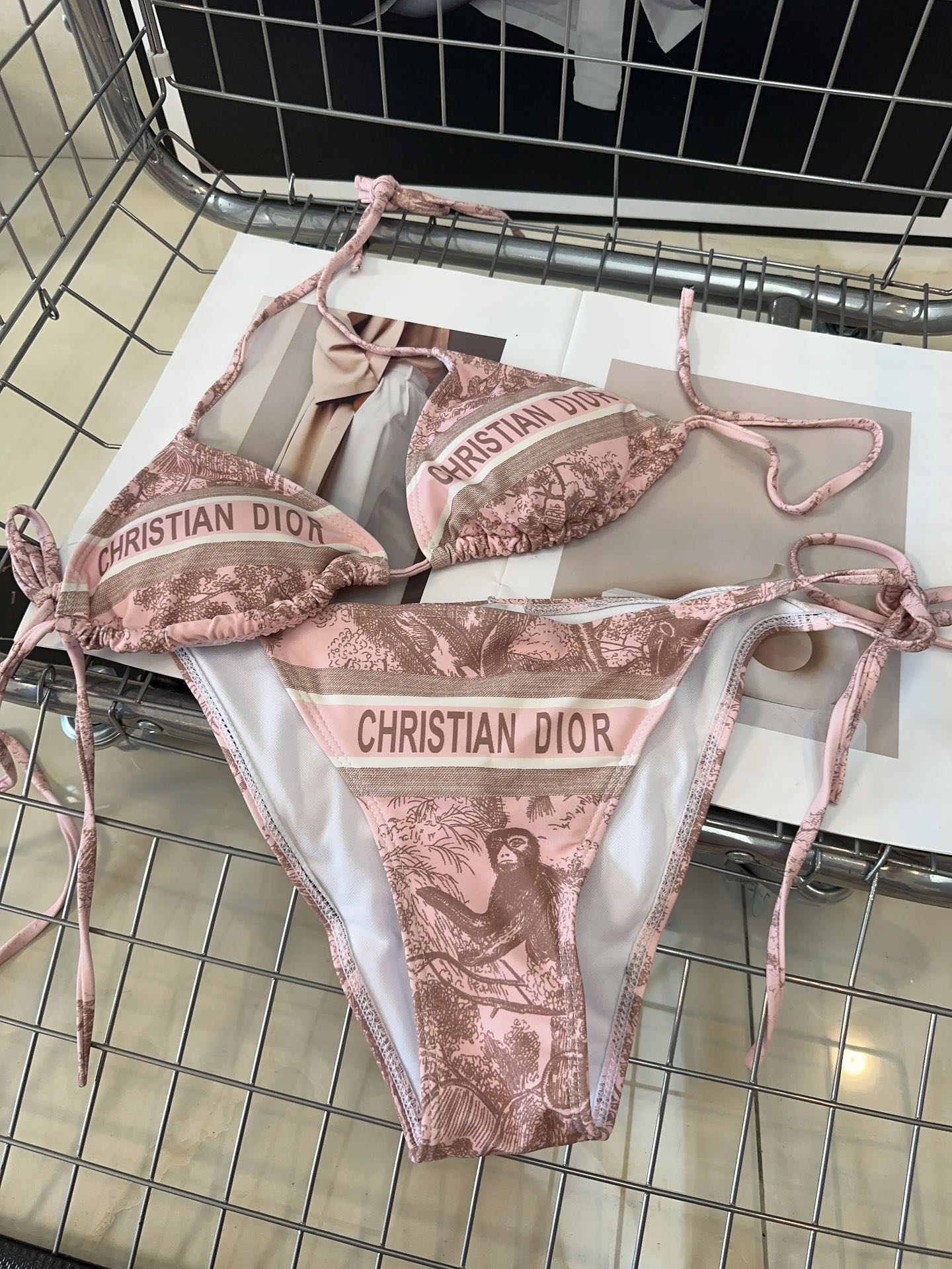 Rosa bedruckter Tankini-Badeanzug mit Schnürung