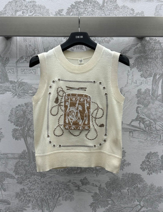 gilet tricoté brodé en laine