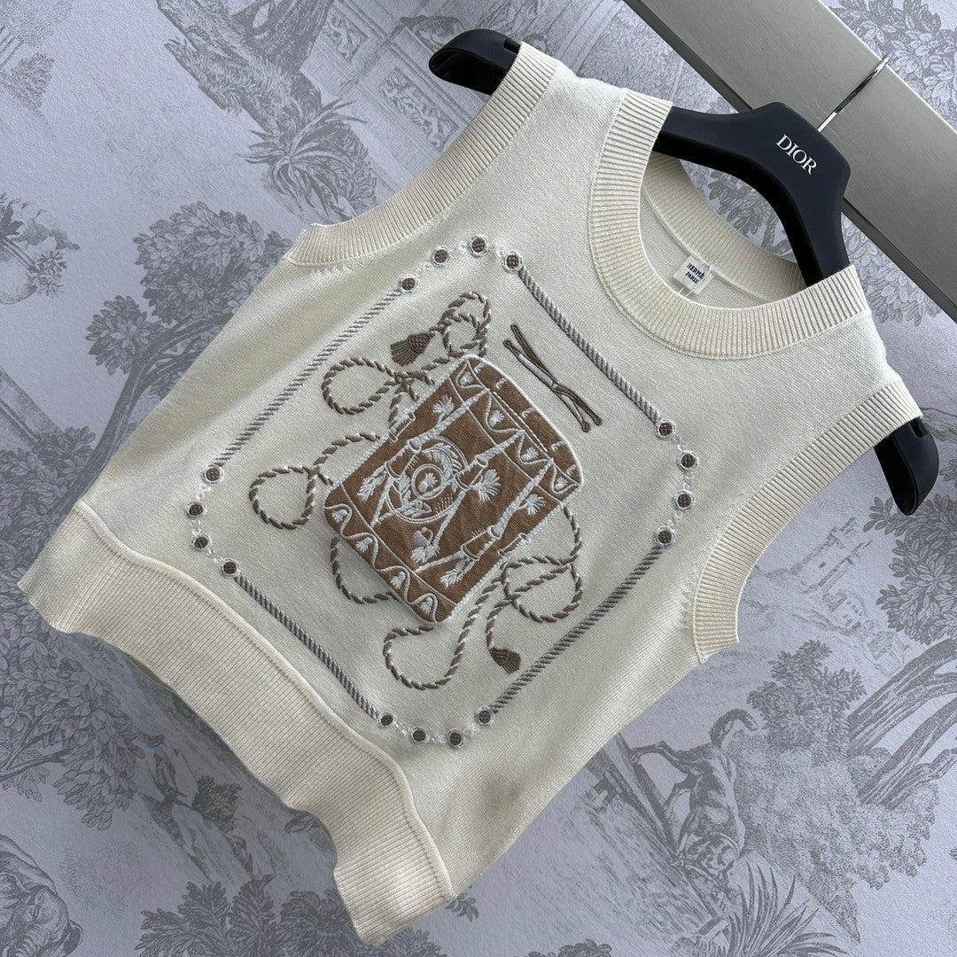 gilet tricoté brodé en laine