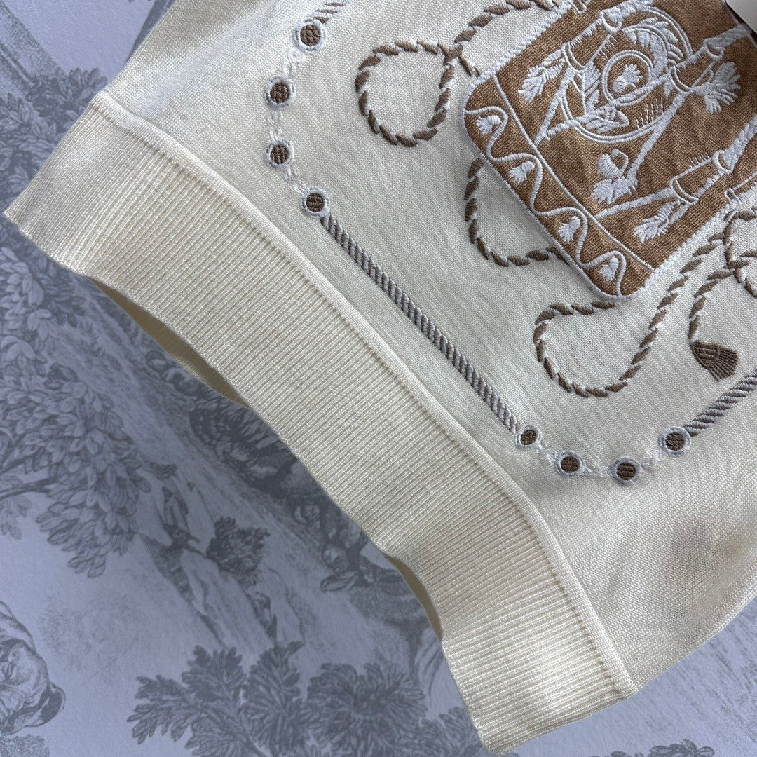 gilet tricoté brodé en laine