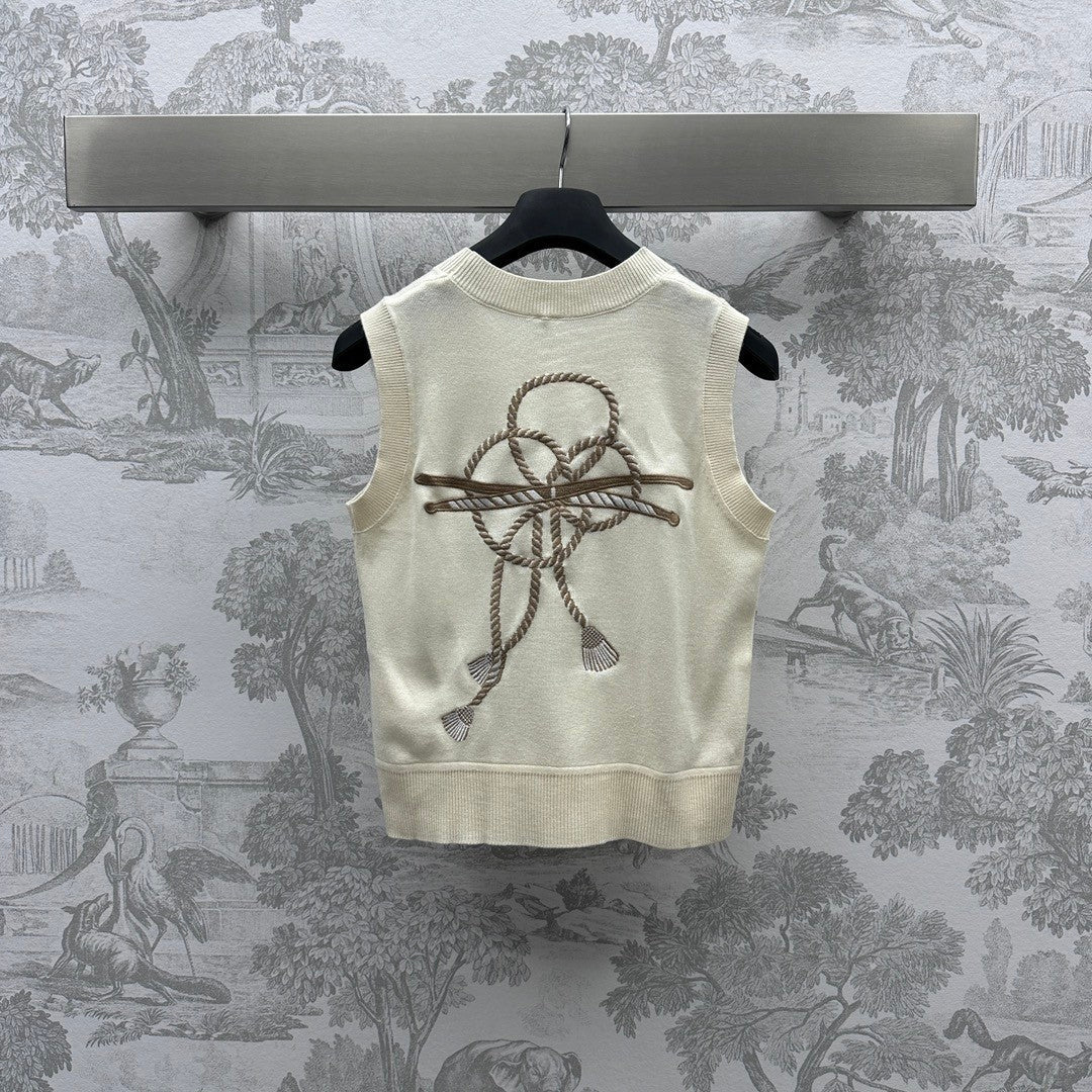 gilet tricoté brodé en laine