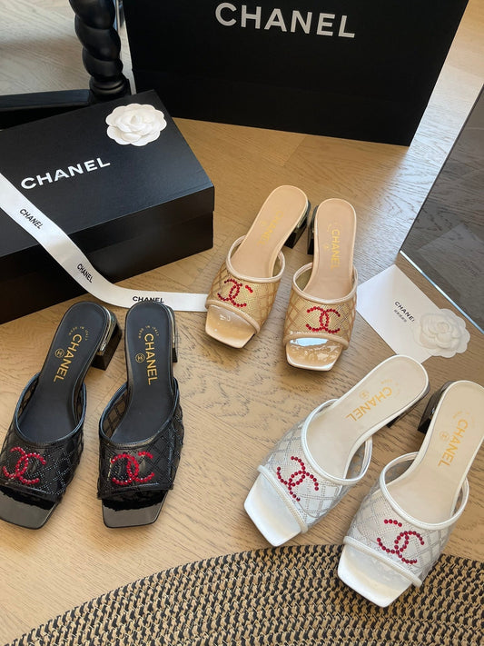 24P nouvelles pantoufles à talons épais en forme de bouche de poisson