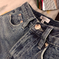 Retro distressed denim shorts