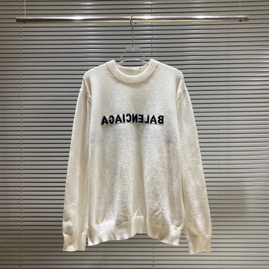 Pull col rond jacquard simple avec logo lettre devant et dos