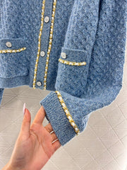 V-neck chain knitted cardigan