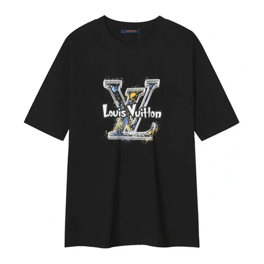 T-Shirt mit Buchstabendruck + überlappendem Farbtintenstrahldruckmuster 