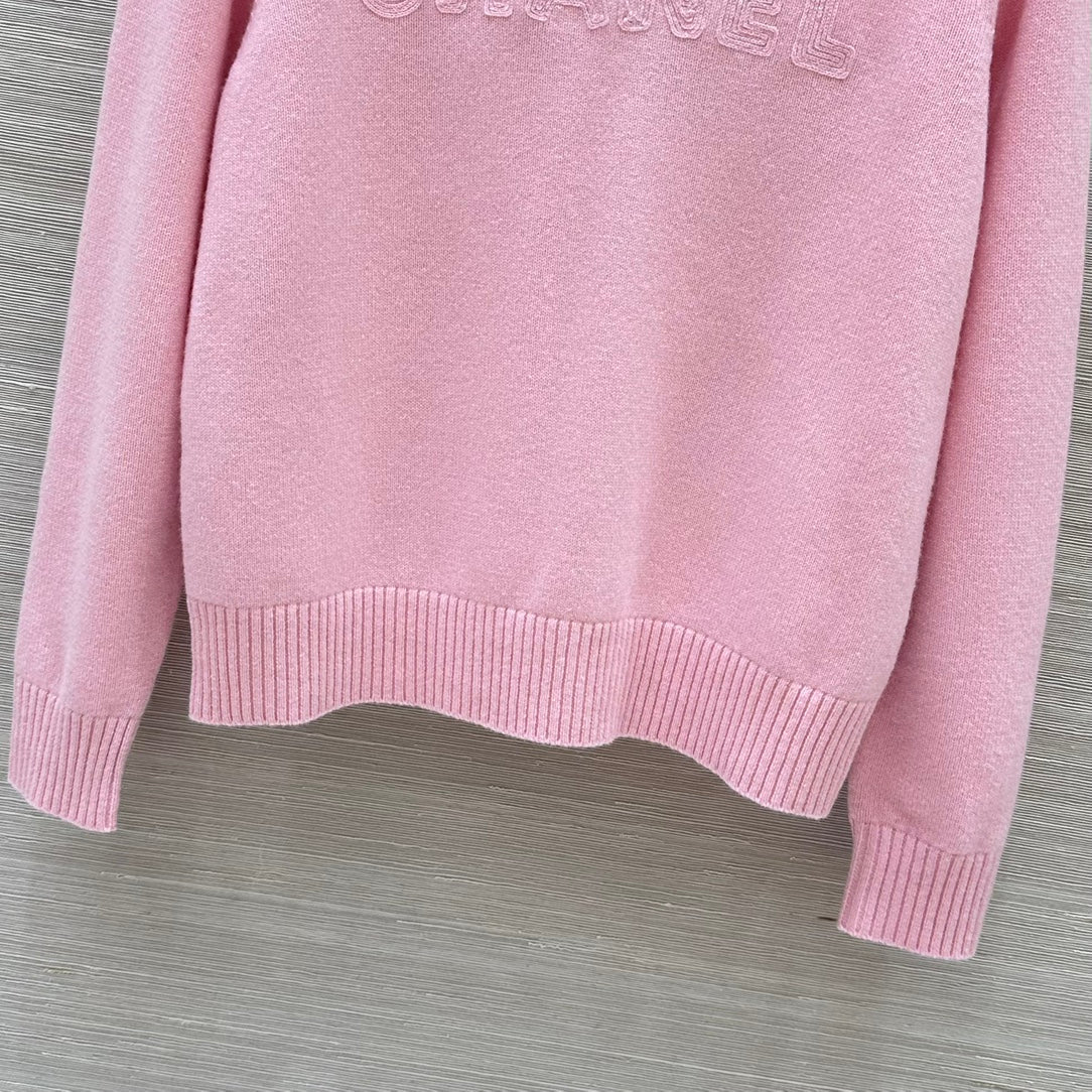 Ensemble haut col rond en cachemire brodé avec logo lettre tridimensionnel + pantalon droit