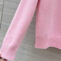 Three-dimensional letter logo embroidered cashmere round neck top + straight pants set
