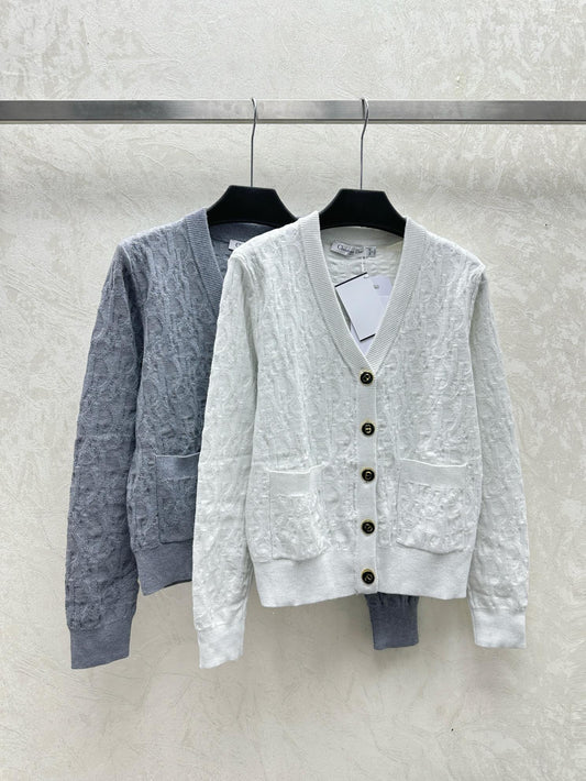 Veste cardigan à col en V en tricot jacquard foncé