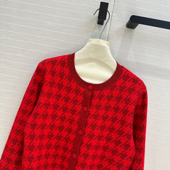 Cardigan en tricot pied-de-poule avec bordure dorée