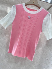 Round neck slim fit knitted short sleeves