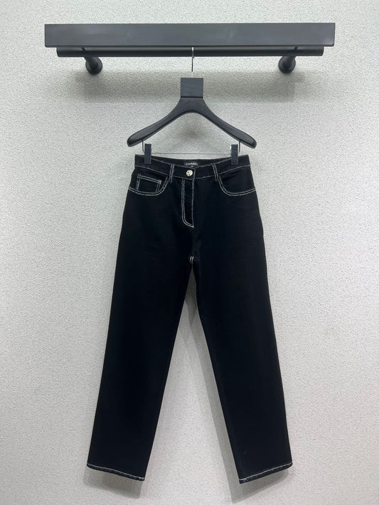 style ski series thick straight denim trousers