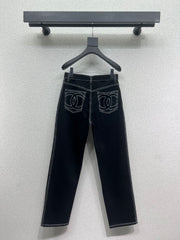 style ski series thick straight denim trousers