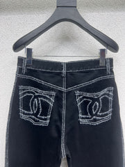 style ski series thick straight denim trousers