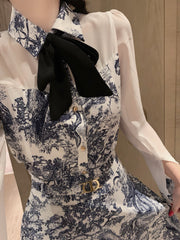 Zoo Print Satin-Paneled Chiffon Shirt and Skirt Set