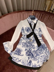 Zoo Print Satin-Paneled Chiffon Shirt and Skirt Set