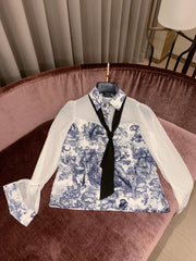 Zoo Print Satin-Paneled Chiffon Shirt and Skirt Set