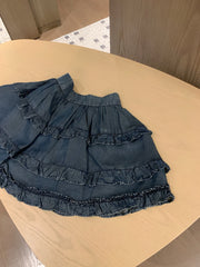 Ruffle-hem Tencel denim shirt and youthful skirt set~~High-quality