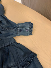 Ruffle-hem Tencel denim shirt and youthful skirt set~~High-quality