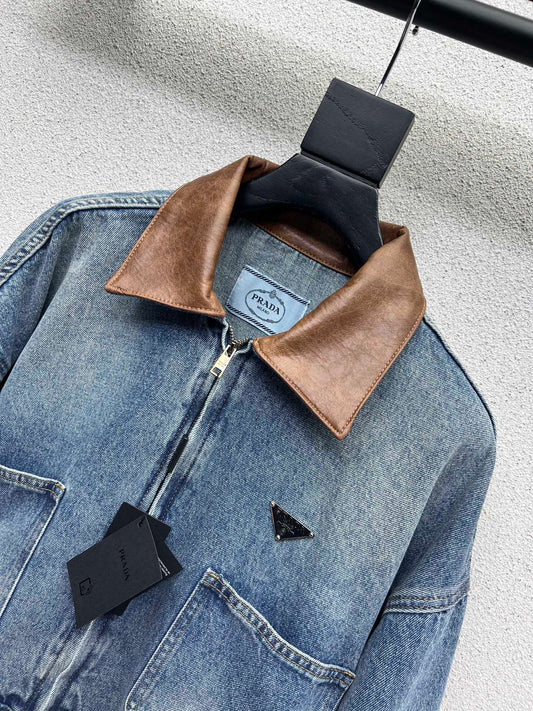 leather collar denim jacket
