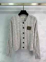 Cable Knit Crew Neck Long Sleeve Cardigan
