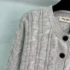 Cable Knit Crew Neck Long Sleeve Cardigan