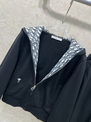 Hooded zipper jacket + wide-leg trousers combination