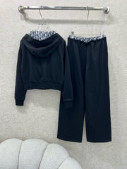 Hooded zipper jacket + wide-leg trousers combination