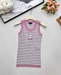 Striped knitted short-sleeved vest