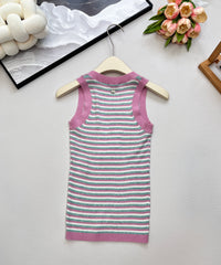 Striped knitted short-sleeved vest
