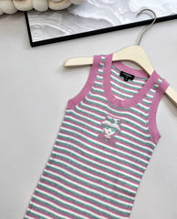 Striped knitted short-sleeved vest