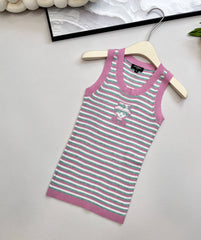 Striped knitted short-sleeved vest
