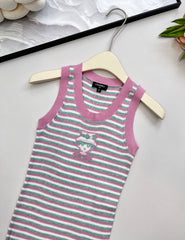 Striped knitted short-sleeved vest