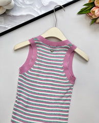 Striped knitted short-sleeved vest