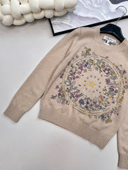Wool sweater with gold floral and star embroidery