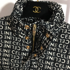 All-over letter print stand-up collar sleeveless vest