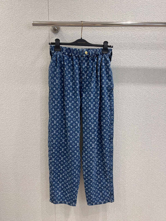 Laser Printed Denim Elastic Waist Jeans