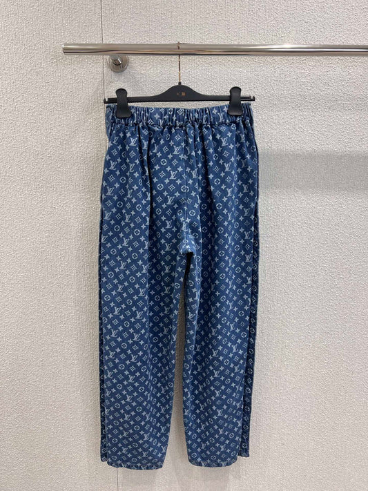 Laser Printed Denim Elastic Waist Jeans