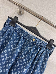Laser Printed Denim Elastic Waist Jeans