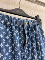 Laser Printed Denim Elastic Waist Jeans