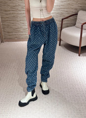 Laser Printed Denim Elastic Waist Jeans