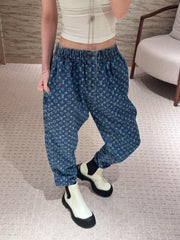 Laser Printed Denim Elastic Waist Jeans