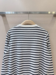 Round neck striped coconut palm print sweatshirt