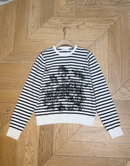 Round neck striped coconut palm print sweatshirt